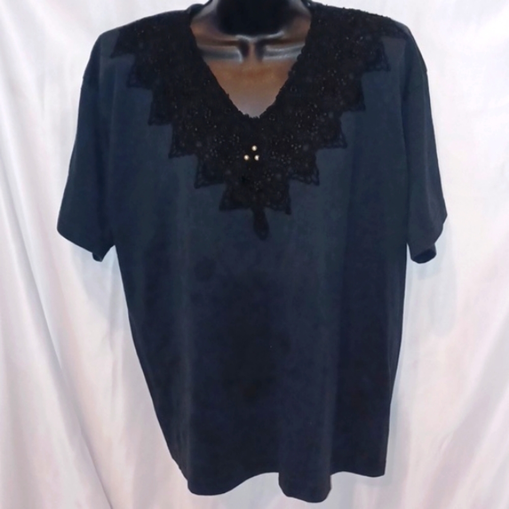 Vintage Chang's Fashion Lace embellished tshirt, cotton/polyester, XL